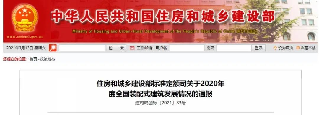 2020年全國新開工裝配式建筑6.3億平方米